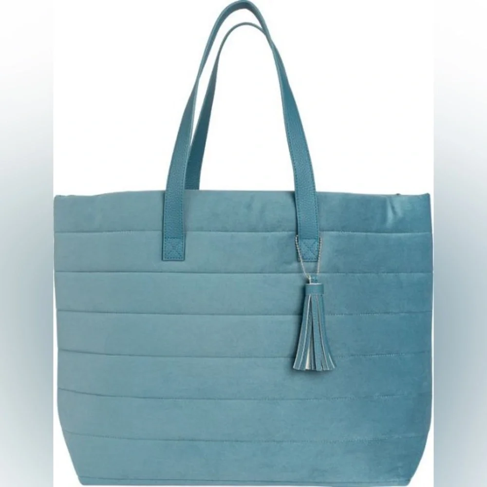 Silver Blue Quilted Velvet Tote - Picture 1 of 8